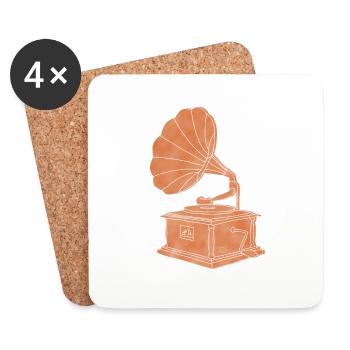 « Gramophone », Boho Line Art Design, série « Music » - Dessous de verre (lot de 4) - blanc - Devant