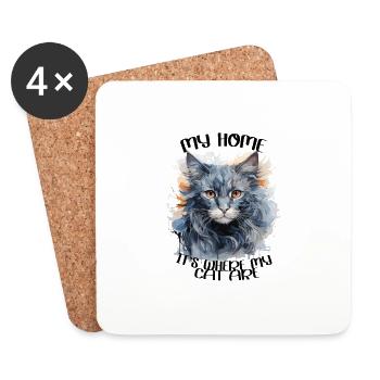 Mein Zuhause ist es, wo meine Katze ist, mein Katzenhaus - Untersetzer (4er-Set) - Weiß - Vorne