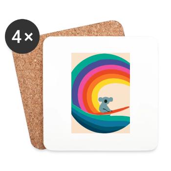 Surfender Regenbogen-Koala - Untersetzer (4er-Set) - Weiß - Vorne