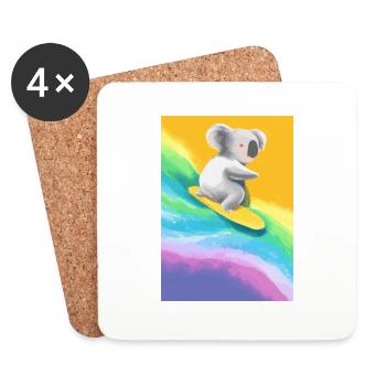 Surfender Regenbogen-Koala - Untersetzer (4er-Set) - Weiß - Vorne