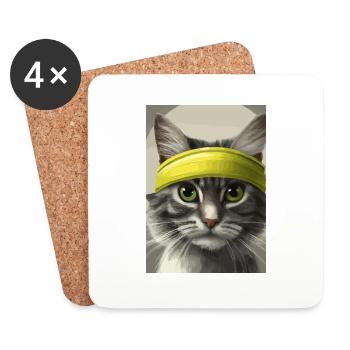 Tennis-Katze - Untersetzer (4er-Set) - Weiß - Vorne