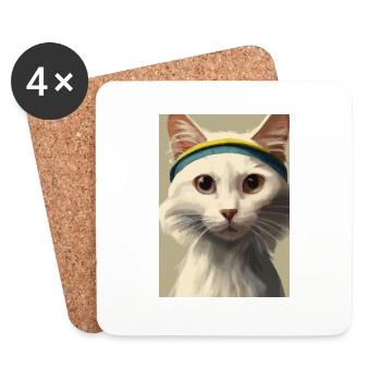 Tennis-Katze - Untersetzer (4er-Set) - Weiß - Vorne