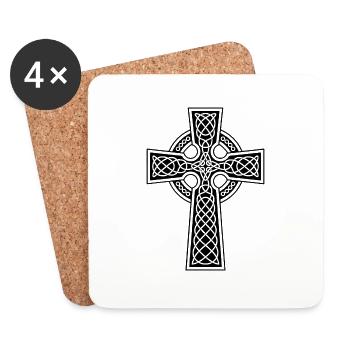 Long Celtic cross and black braided - Coasters (set of 4) - white - Front