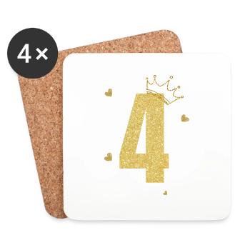 4e anniversaire couronne doré - Dessous de verre (lot de 4) - blanc - Devant