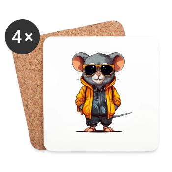 Urban Rodent: Streetwise Mouse Vibes - Dessous de verre (lot de 4) - blanc - Devant