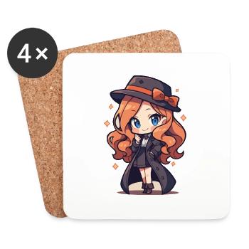 Mignon Chibi Détective Fille Mignon Dessin Animé - Dessous de verre (lot de 4) - blanc - Devant