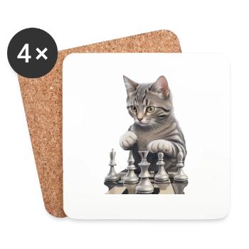 Chat en tant que joueur d’échecs - Parfait pour les échecs et - Dessous de verre (lot de 4) - blanc - Devant