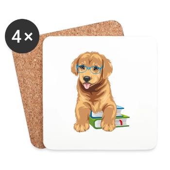 Smart golden retriever with books - Coasters (set of 4) - white - Front