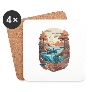 vintage sea wolfs & whales - Dessous de verre (lot de 4) - blanc - Devant