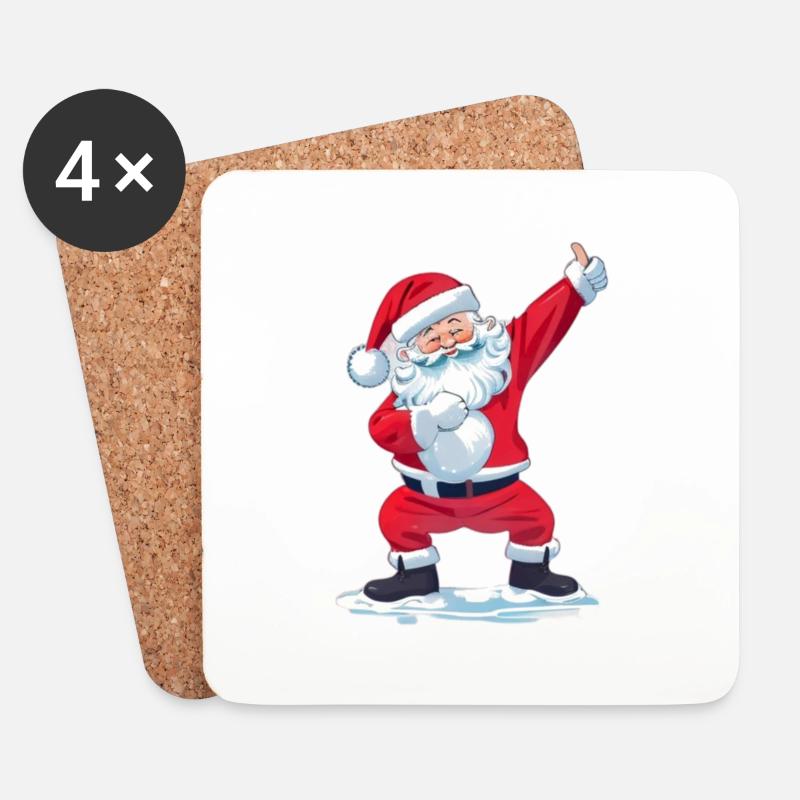 Lustiger Weihnachtsmann-Tupfer - Untersetzer (4er-Set) - Weiß