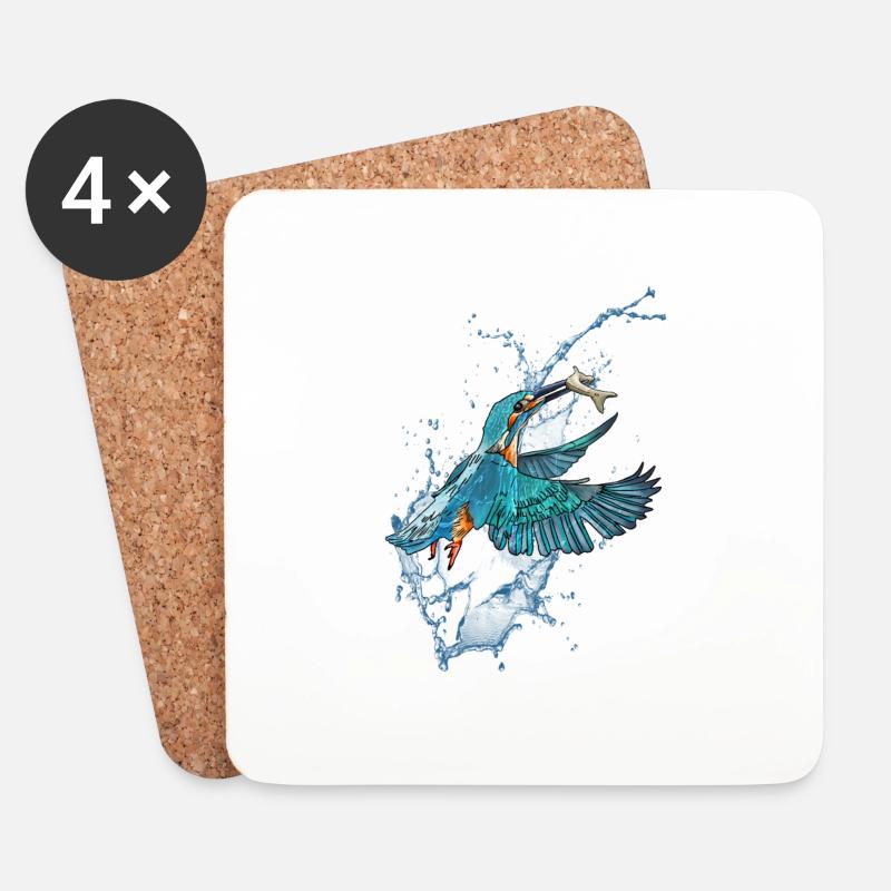 Martin pescatore con acqua splash - Sottobicchieri (set da 4 pezzi) - bianco