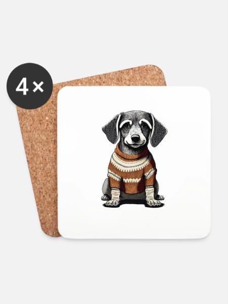 Hund mit Pullover - Untersetzer (4er-Set) - Weiß