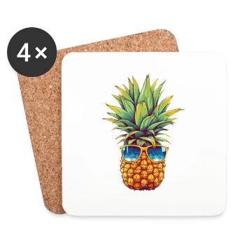 Pineapple with sunglasses: summer coolness - Coasters (set of 4) - white - Front