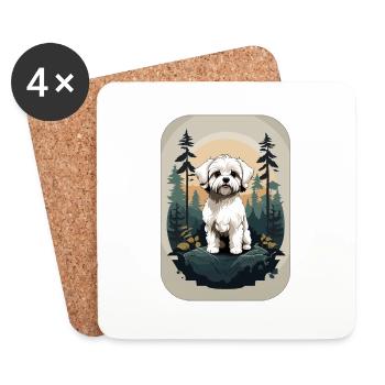 Bichon Chien havanais dans la forêt - Dessous de verre (lot de 4) - blanc - Devant