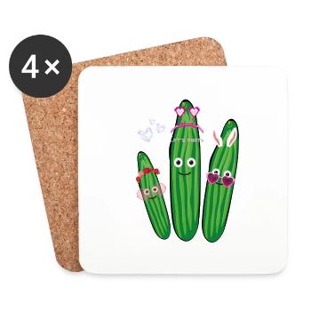 Lapin, lapin, concombre,bande dessinée,Cœurs, fête - Dessous de verre (lot de 4) - blanc - Devant