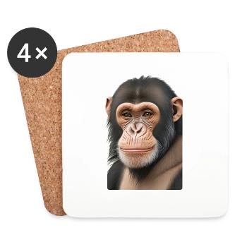 Chimpanzé - Dessous de verre (lot de 4) - blanc - Devant