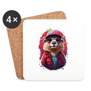 Marmots Rodents Cool Sunglasses and Cap - Coasters (set of 4) - white - Front