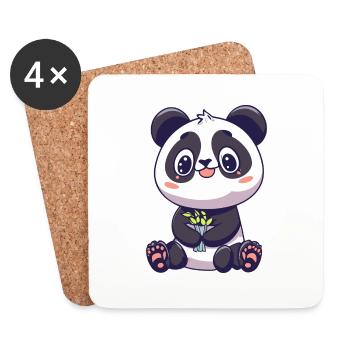Panda mignon - Dessous de verre (lot de 4) - blanc - Devant