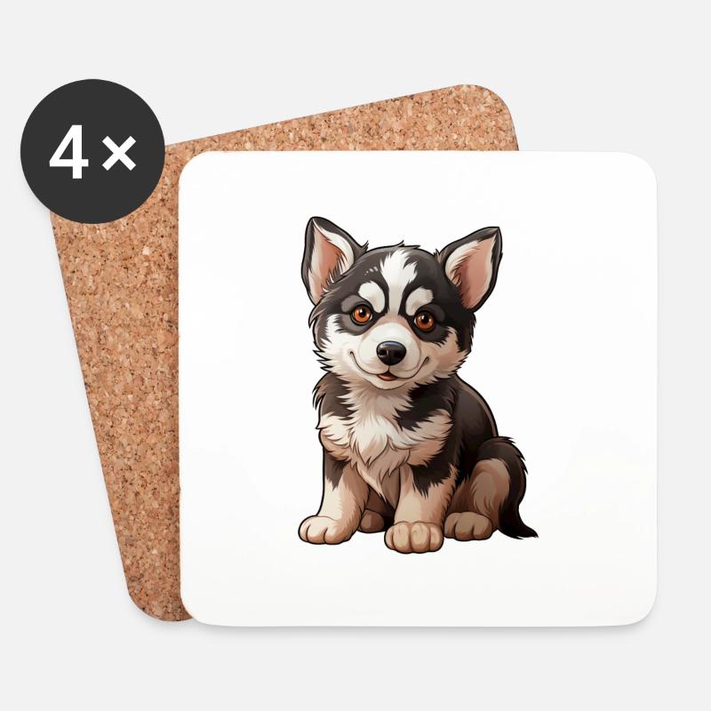 Kleiner dunkler Husky mit braunen Augen - Untersetzer (4er-Set) - Weiß