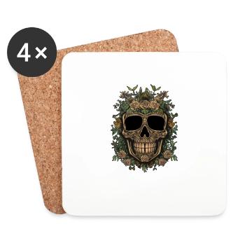 Floraler Totenkopf - Untersetzer (4er-Set) - Weiß - Vorne