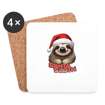 Santa Sloth funny Sloth with Christmas Hat - Coasters (set of 4) - white - Front