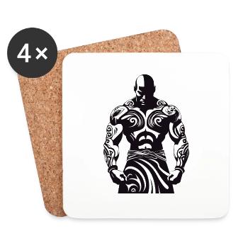 Tribal Boxer / Fighter Logo Tattoo Design - Dessous de verre (lot de 4) - blanc - Devant