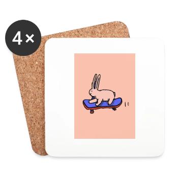 Hase auf einem Skateboard - Untersetzer (4er-Set) - Weiß - Vorne
