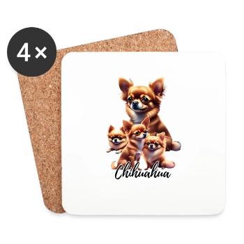 4 Chihuahua Motiv auf Shirts und Accessoires - Untersetzer (4er-Set) - Weiß - Vorne