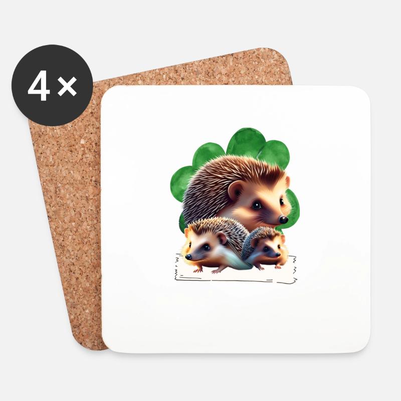 Igel - Igelgruppe - Untersetzer (4er-Set) - Weiß