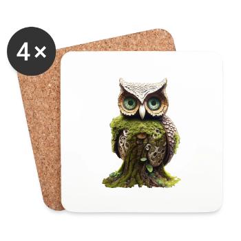 Wooden Owl - Coasters (set of 4) - white - Front