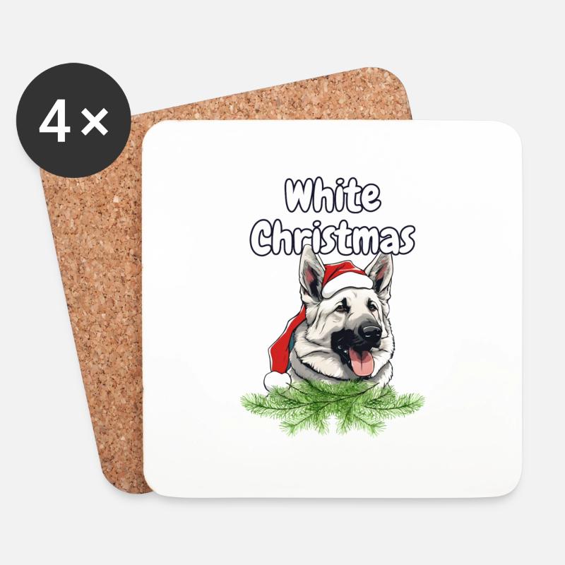 Weisser Schäferhund Weihnachtsmotiv - White Chris - Untersetzer (4er-Set) - Weiß