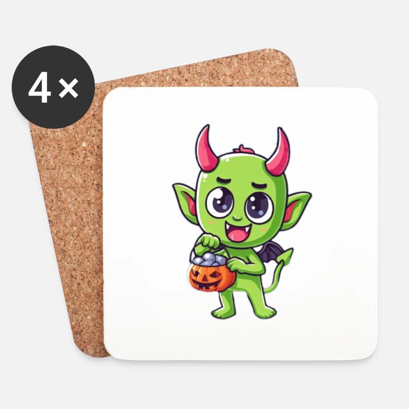 Fröhlicher Halloween-Teufel - Untersetzer (4er-Set) - Weiß