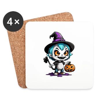 halloween - monstre avec chapeau de sorciere - Dessous de verre (lot de 4) - blanc - Devant