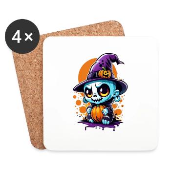 Halloween - Monster mit Hexenhut - Untersetzer (4er-Set) - Weiß - Vorne