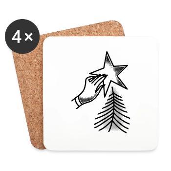 Witchcore tattoo style Hand placing Christmas Star - Coasters (set of 4) - white - Front