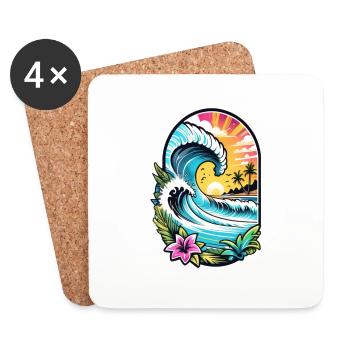 surf plage palmier soleil vacances - Dessous de verre (lot de 4) - blanc - Devant