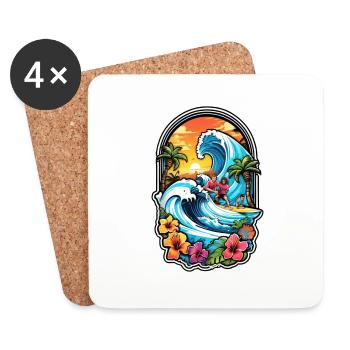 surf plage palmier soleil vacances - Dessous de verre (lot de 4) - blanc - Devant