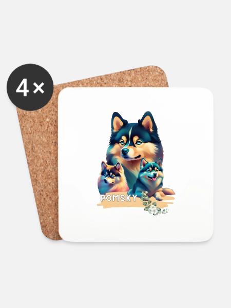 Pomsky Motivauf Bekleidung und Accessoires - Untersetzer (4er-Set) - Weiß