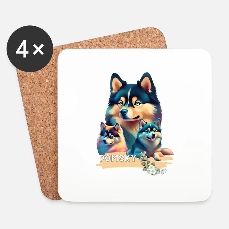 Pomsky Motivauf Bekleidung und Accessoires - Untersetzer (4er-Set) - Weiß