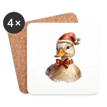 Canard avec bonnet de Noel, t shirt, mug - Dessous de verre (lot de 4) - blanc - Devant