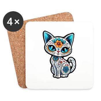 Katze Mexiko - Dia de los Muertos - Untersetzer (4er-Set) - Weiß - Vorne