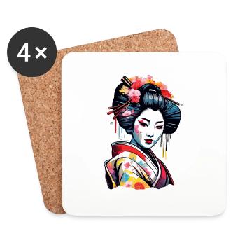 Geisha / Chinois / Japonais / Anime / Bande dessinée - Dessous de verre (lot de 4) - blanc - Devant