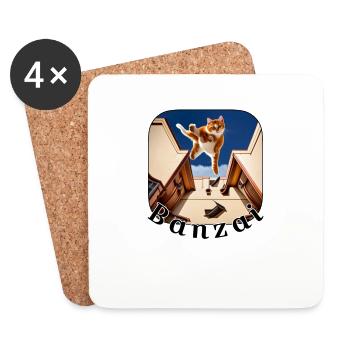 Banzai Cat 3 - Coasters (set of 4) - white - Front