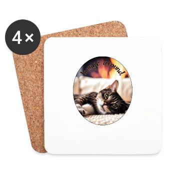 Chat paresseux 2 - Dessous de verre (lot de 4) - blanc - Devant