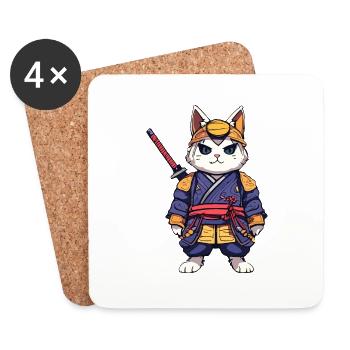 Samurai Cat #9 - Coasters (set of 4) - white - Front