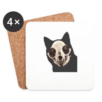 Crâne de chat - Dessous de verre (lot de 4) - blanc - Devant