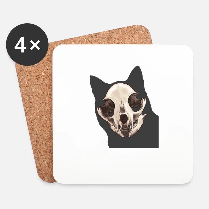 Cat Skull - Untersetzer (4er-Set) - Weiß