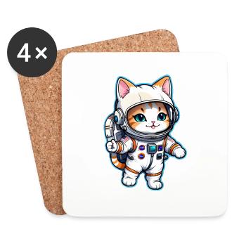 Astronaut Katze - Weltraum - Untersetzer (4er-Set) - Weiß - Vorne
