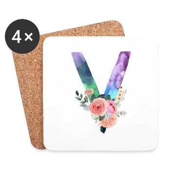 Buchstabe v Aquarell - Untersetzer (4er-Set) - Weiß - Vorne