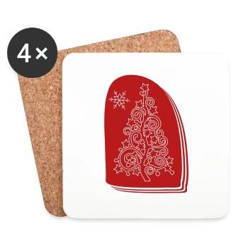 "Tree", Boho Line Art Design, Series "Xmas" - Coasters (set of 4) - white - Front